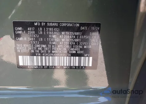 2024 Subaru Crosstrek Wilderness z USA, uszkodzony, nr VIN 4S4GUHU64R3835736